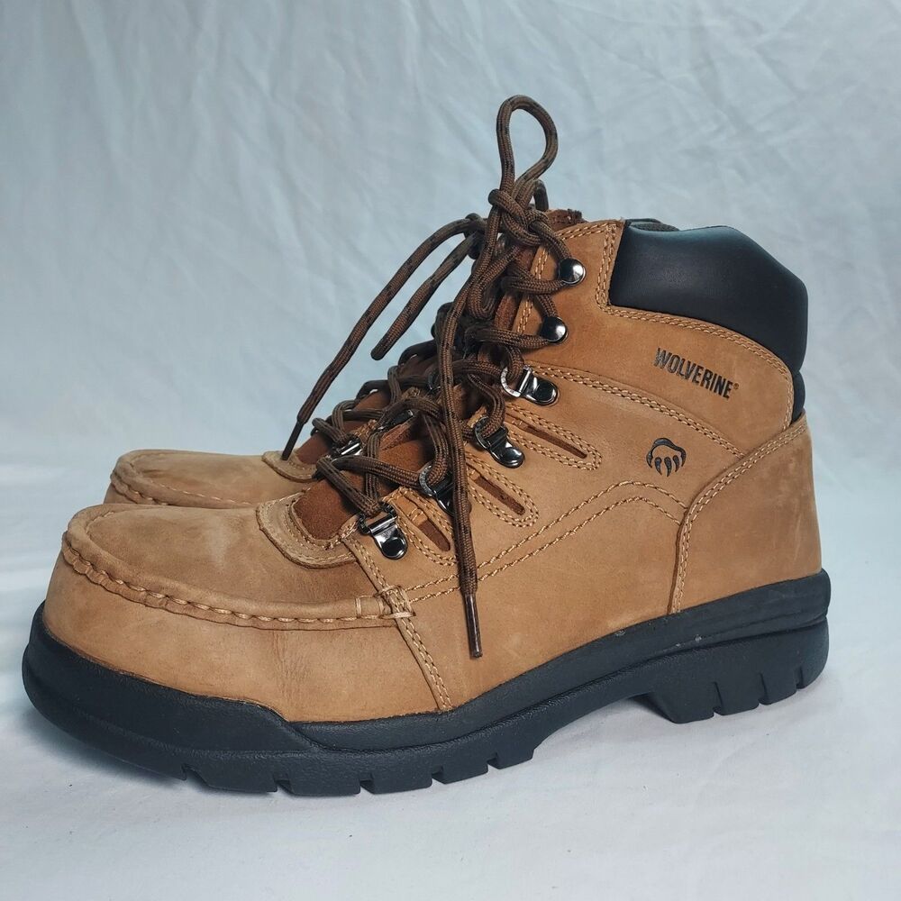 Wolverine W03499 Steel Toe Work Boots Mens 10 Moc Toe Tan Leather Lace Up